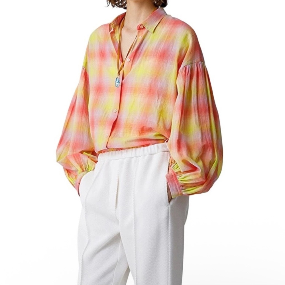 FORTE FORTE Camicia Voile Tartan Button Up Blouse Size S